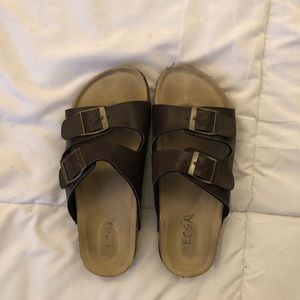 Slide on buckle sandals